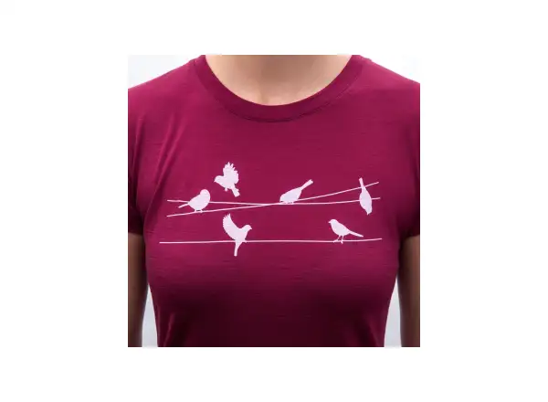 Sensor Merino Active Songbirds Damen T-Shirt kurzarm Lilla