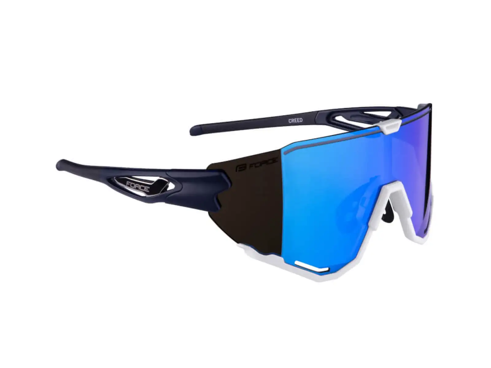 Force Creed Brille in Blau/Weiß/Blau mit Revo-Gläsern.