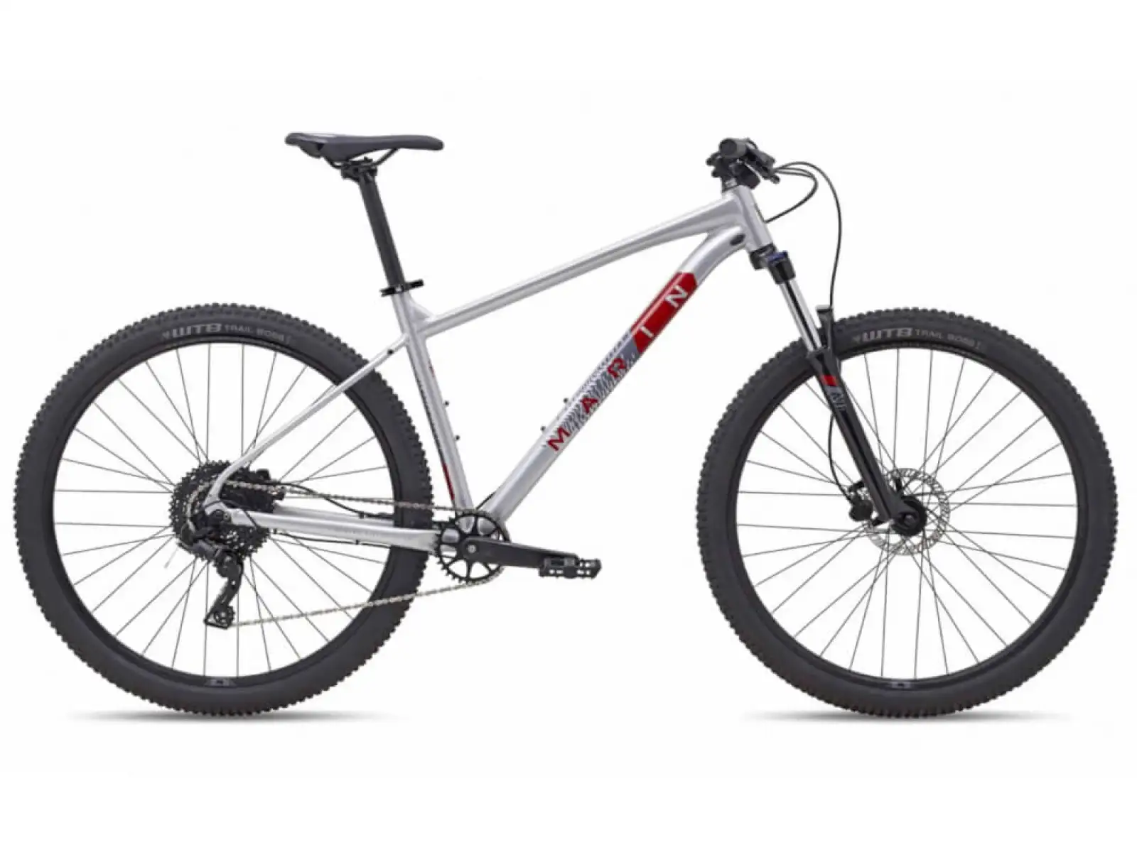 Marin Bobcat Trail 4 29" Mountainbike in Silber/Rot/Grau.
