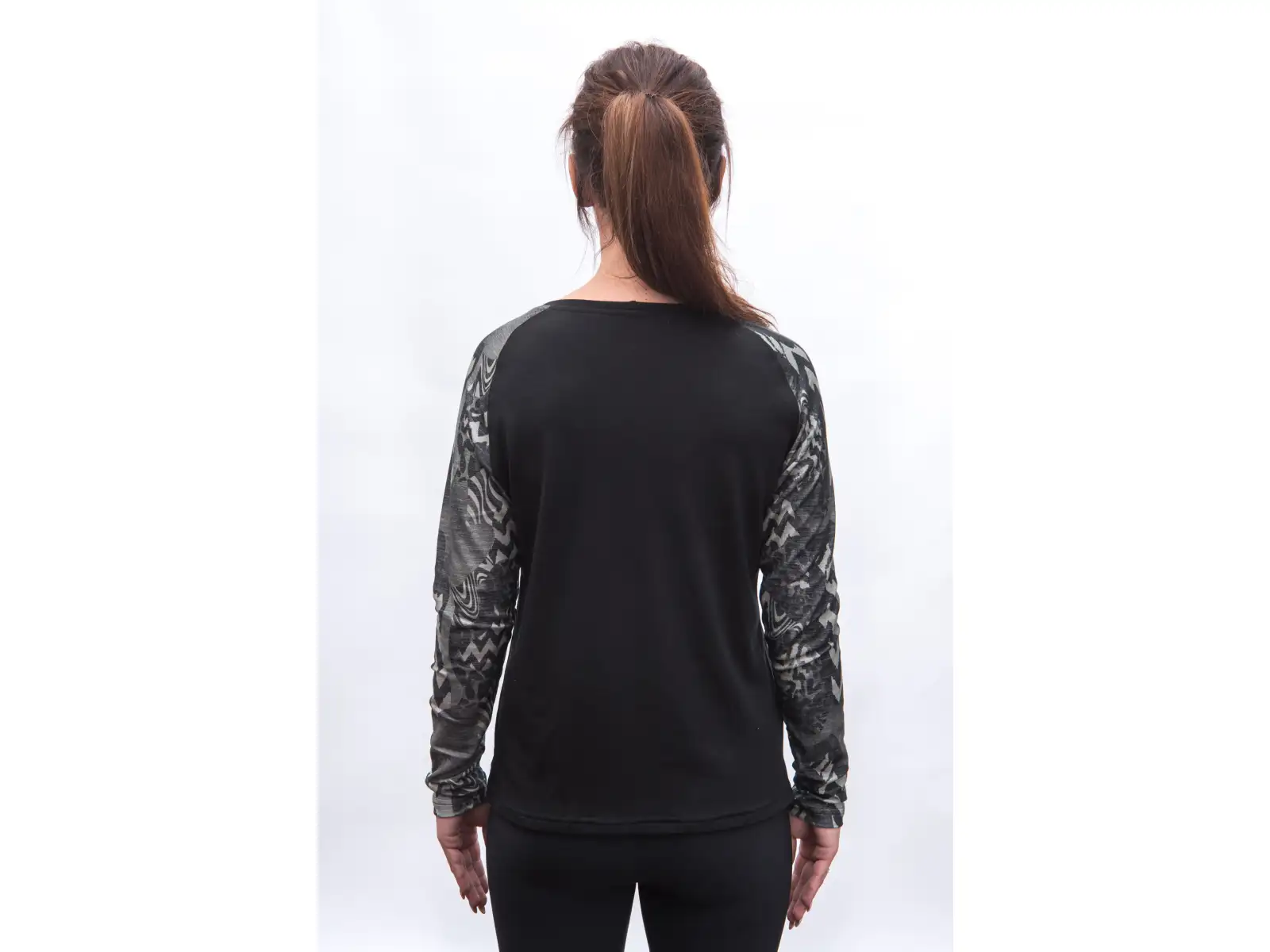Sensor Merino Blend Impress Damen Langarmshirt schwarz/zebra