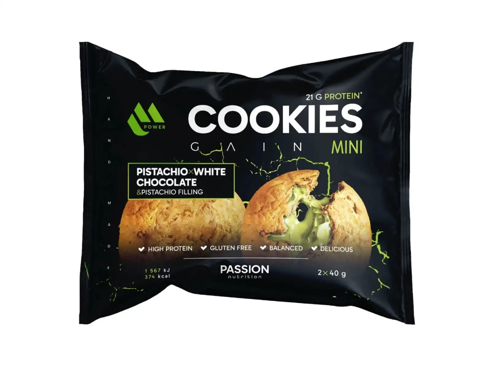 Passion MPower Cookie Gain Mini 2x40g Pistazie mit weißer Schokolade Pistazienfüllung
