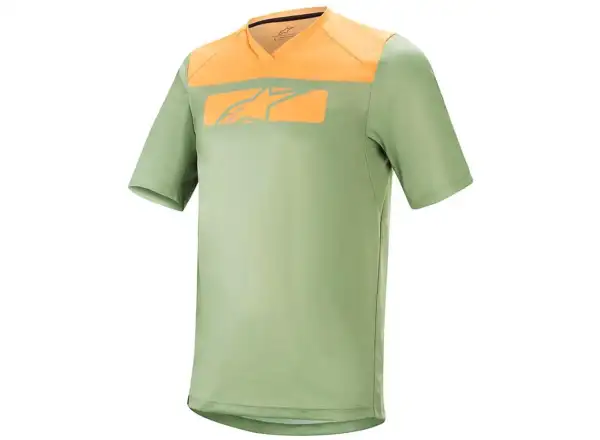 Alpinestars Drop 4.0 Herren-Trikot mit kurzen Ärmeln Green Steel/Tangerine.
