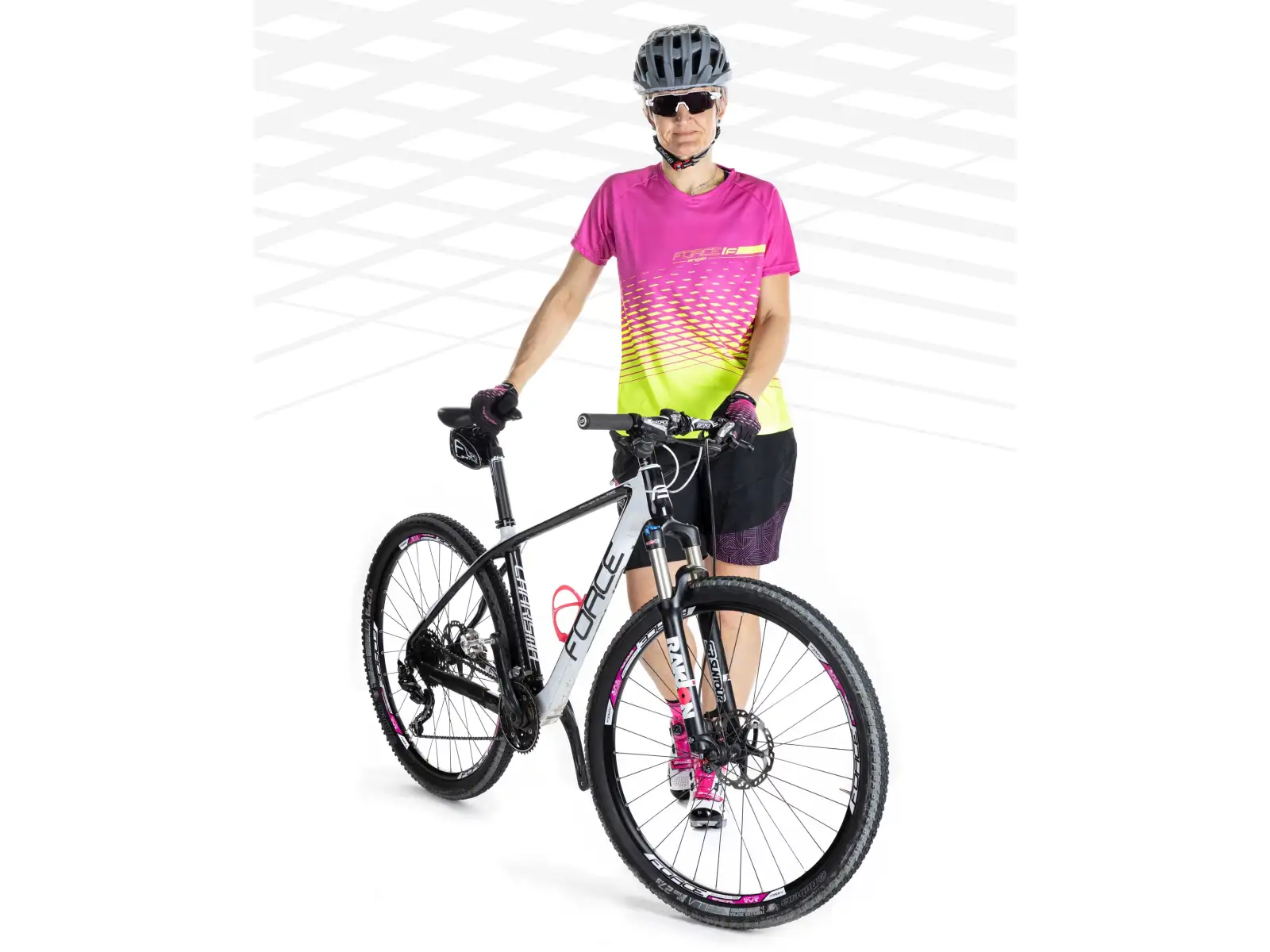 Force Angle MTB Damen-Fahrradtrikot mit kurzem Arm in Rosa/Fluo