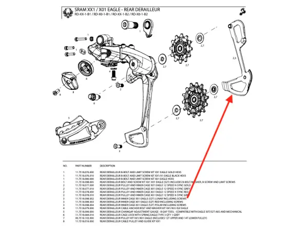 Sram Inner Cage XX1 Eagle Innerer Schaltwerkskäfig Lunargrau