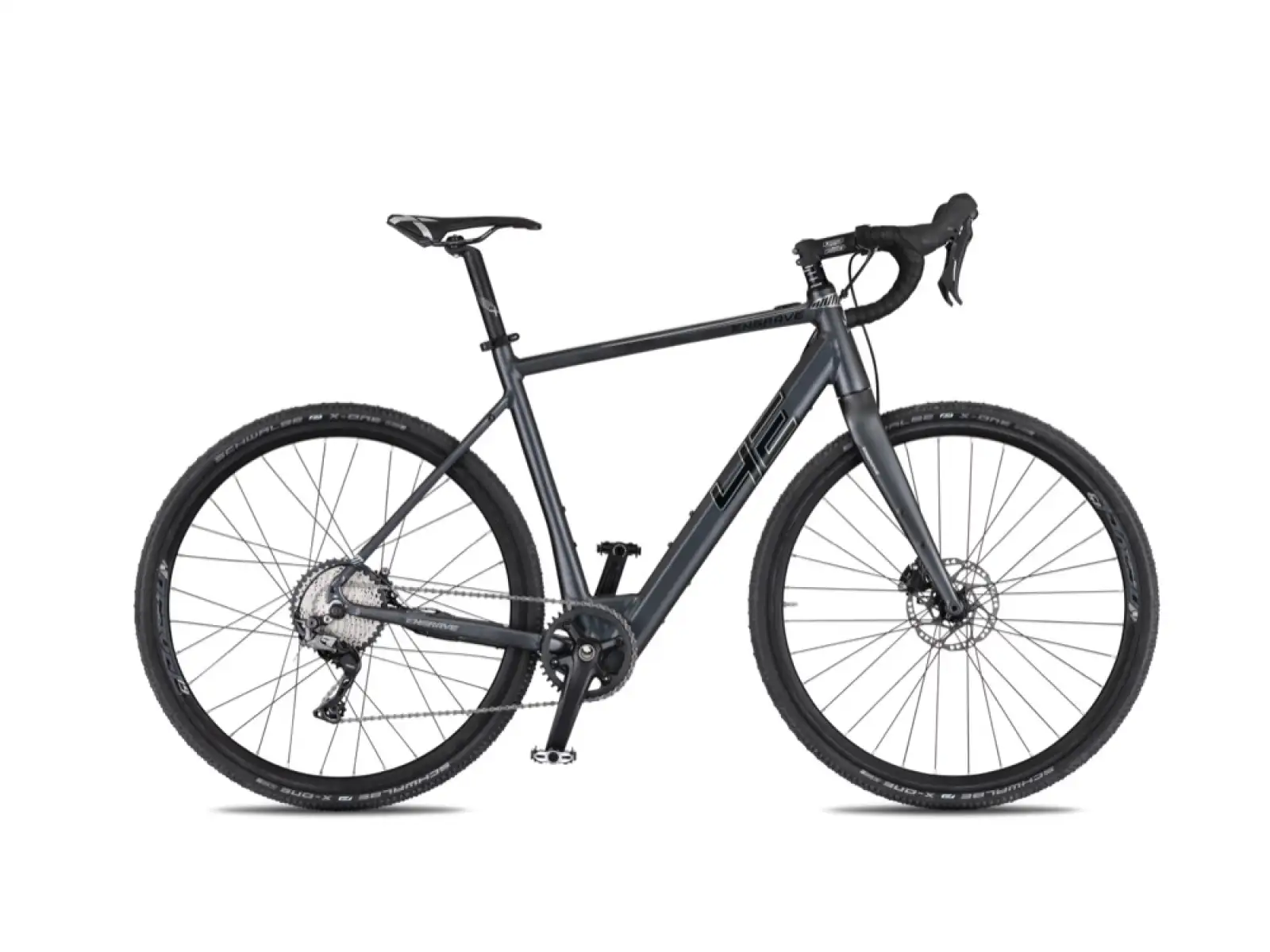 4Ever Gravur Pro Titan/Metall Silber Gravel Elektrofahrrad mit reduziertem Gewicht.