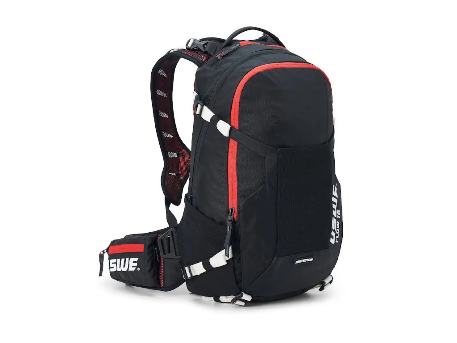 USWE Flow 16 Rucksack mit Rückenprotektor Schwarz/Rot 16l Größe S