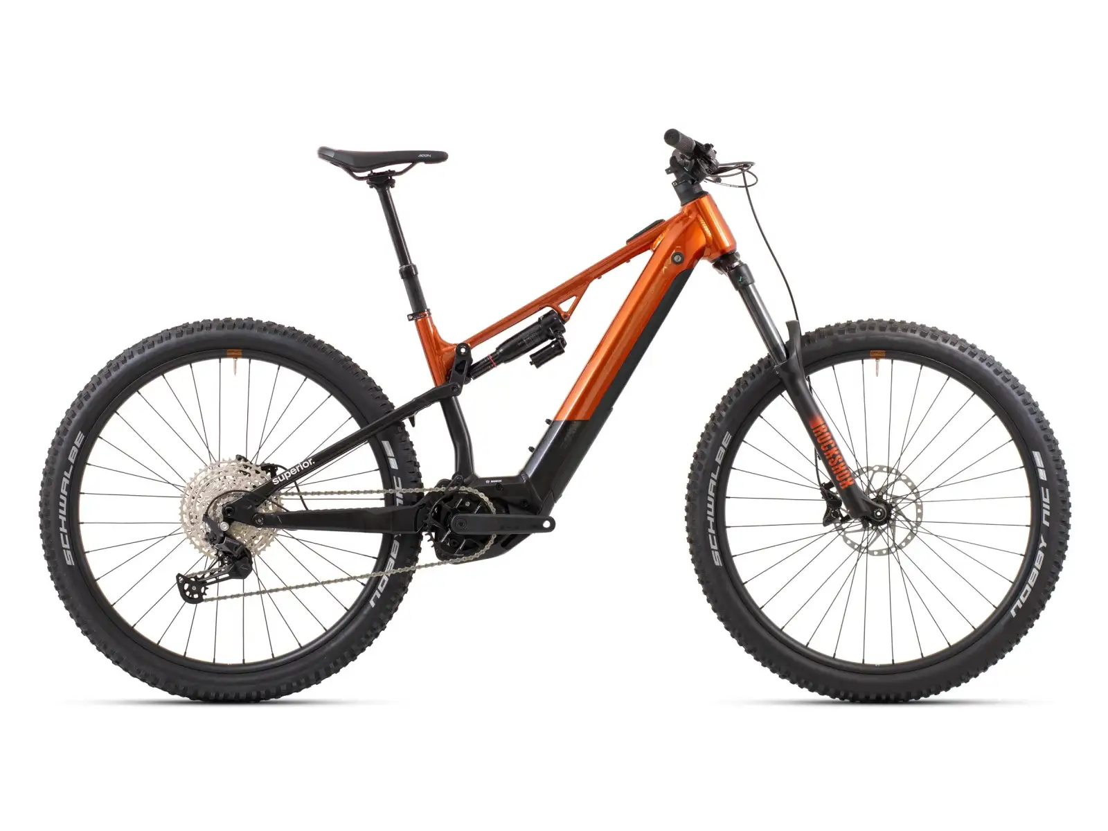 Superior eXF 9019 B fully suspended electric bike in Gloss Copper/Matte Black.