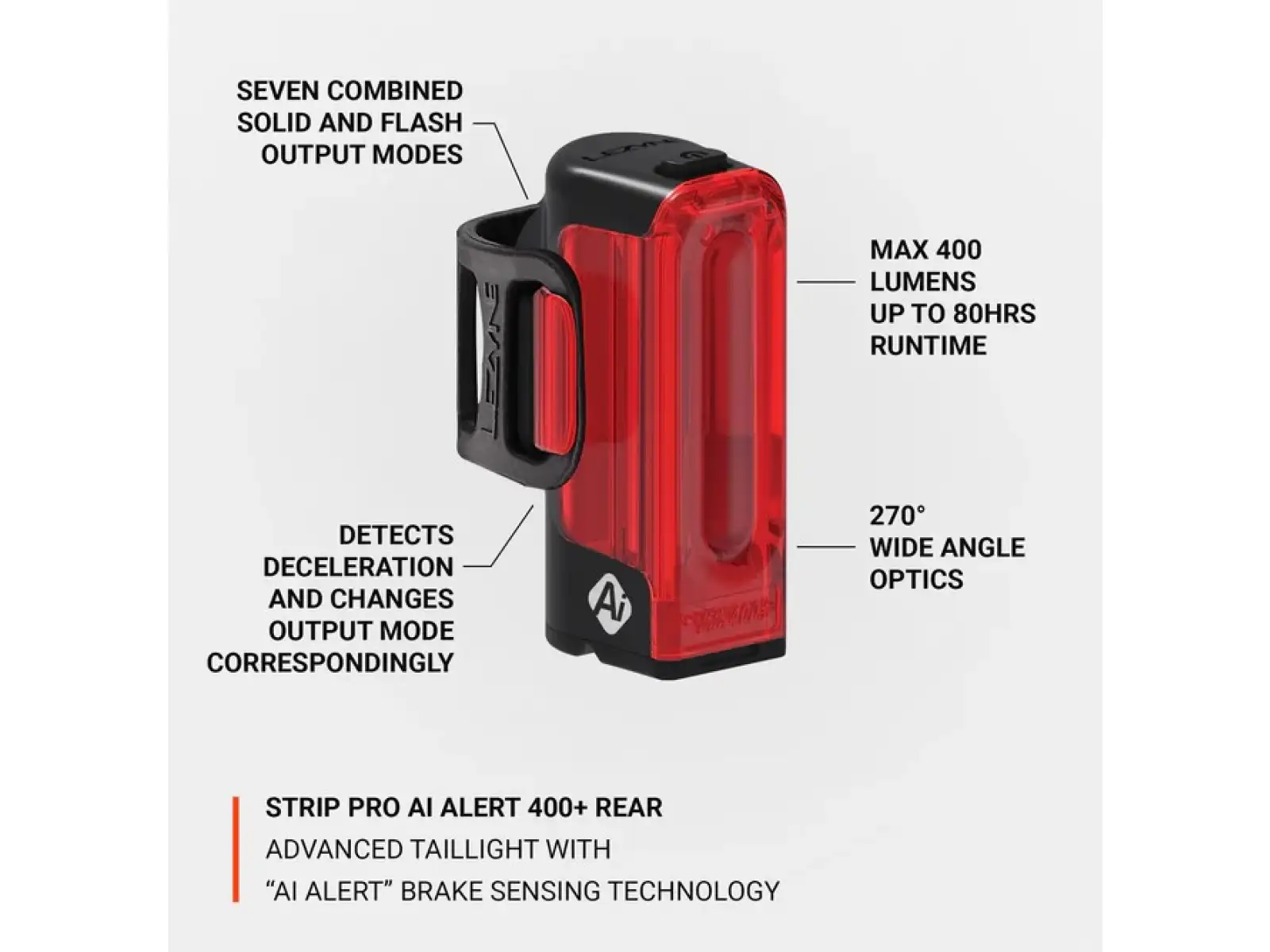 Lezyne Strip Pro Ai Allert 400+ Rücklicht