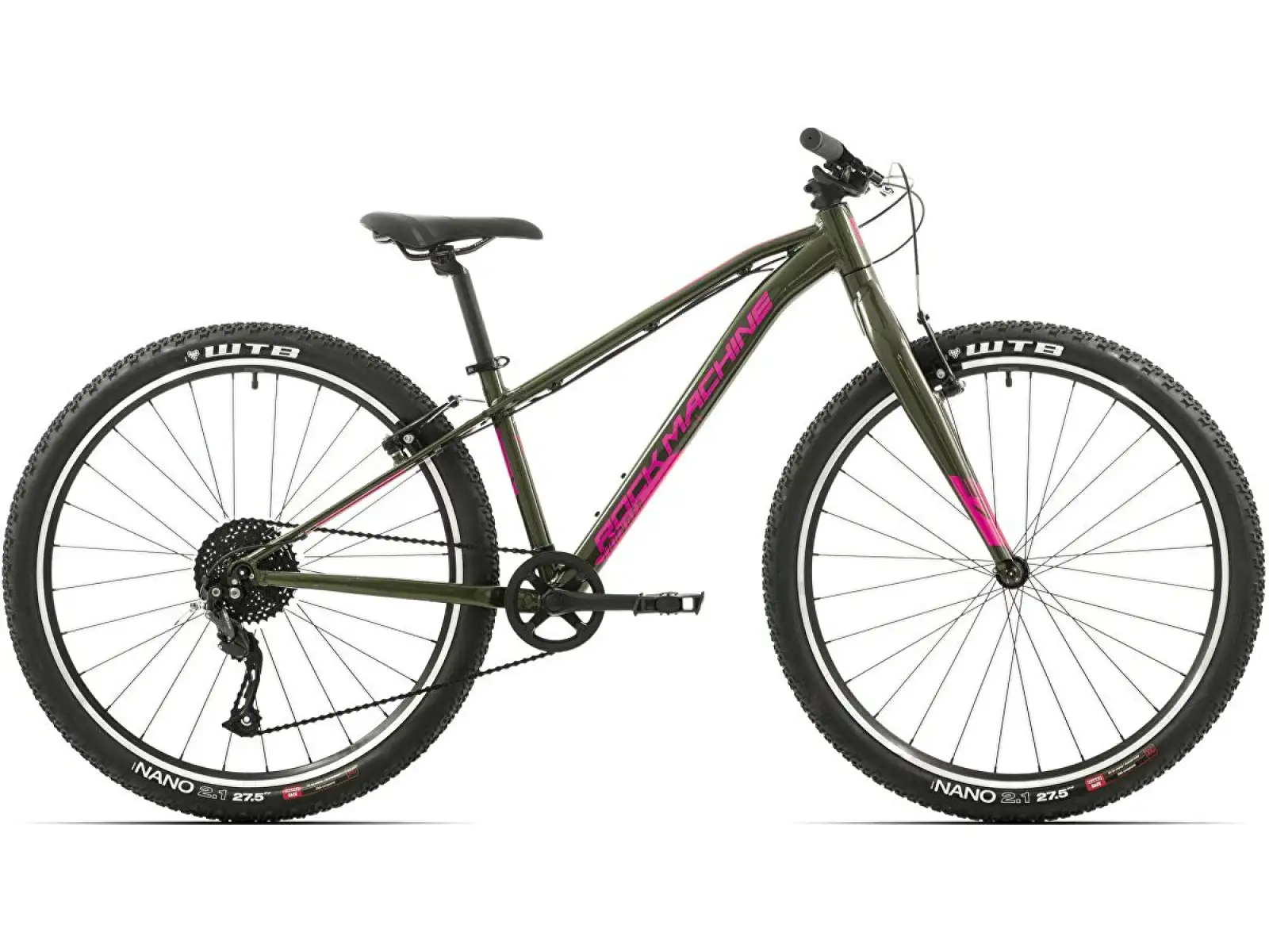 Rock Machine Thunder 27 VB Kinder-Mountainbike in glänzendem metallischem Grün/Lila.