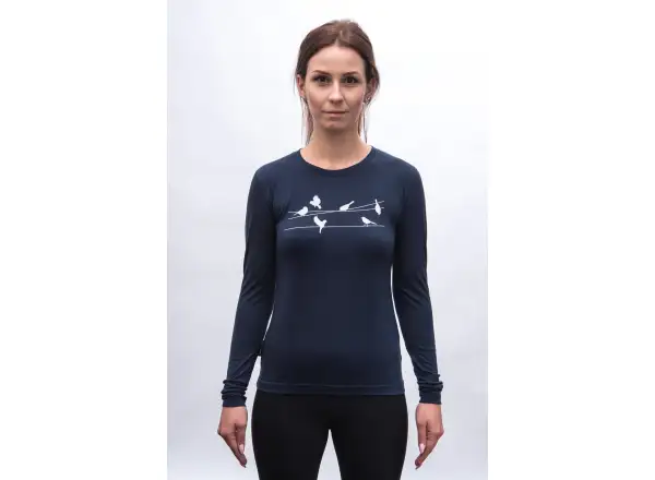 Sensor Merino Active Songbirds Damen Langarmshirt Deep Blue