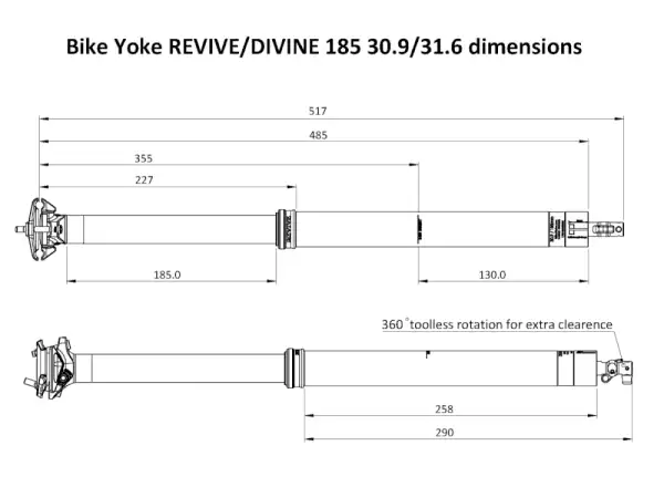BikeYoke Revive 2.0 Teleskop-Sattelstütze 185 mm/31,6 mm/485 mm