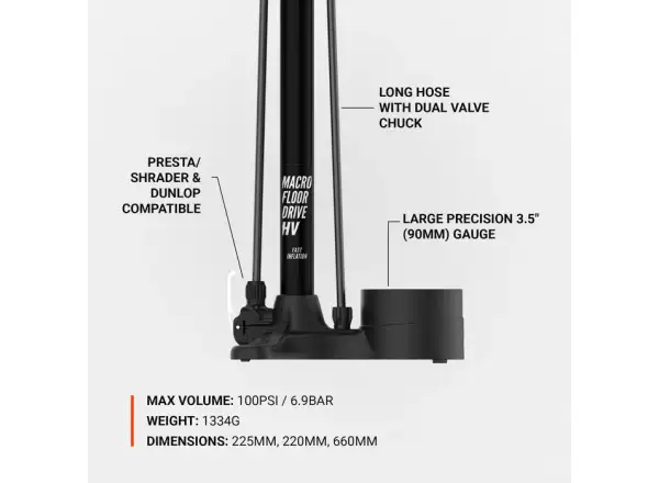 Lezyne Macro HV Floor Drive DV Werkstattpumpe Flat Black