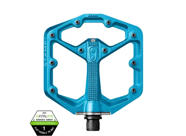 Crankbrothers Stamp 7 Große Plattformpedale in Electric Blue.