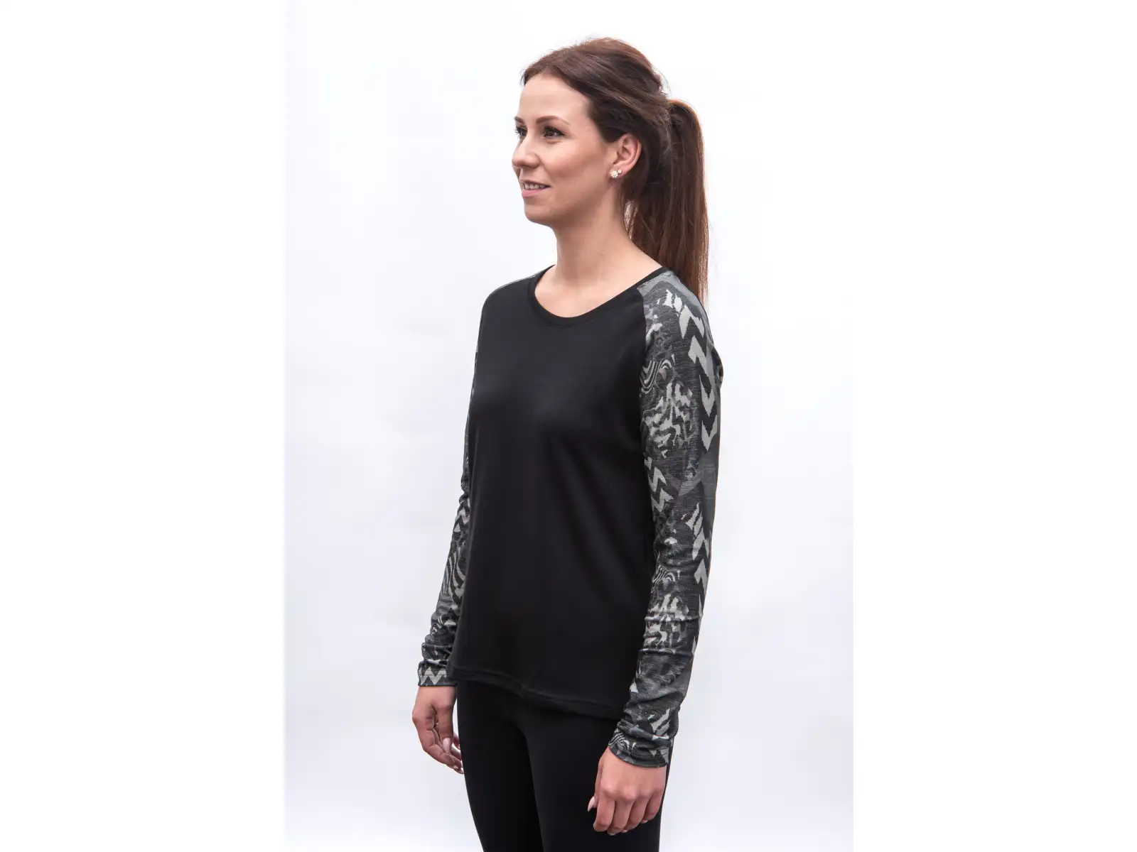 Sensor Merino Blend Impress Damen Langarmshirt schwarz/zebra