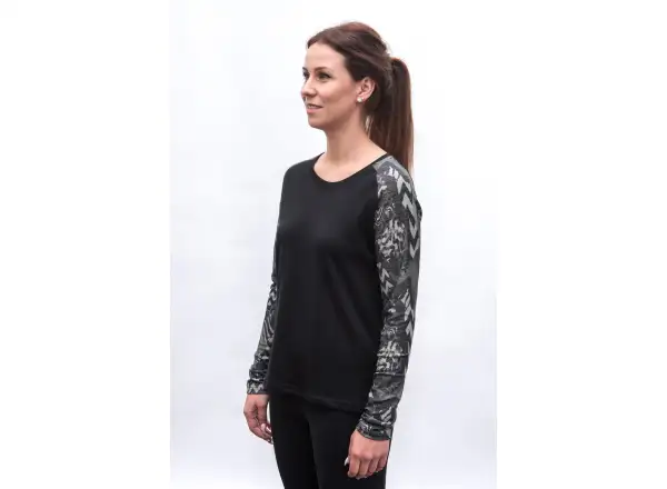 Sensor Merino Blend Impress Damen Langarmshirt schwarz/zebra