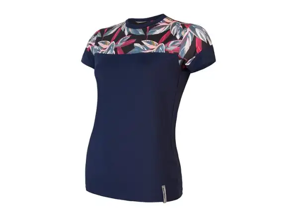 Sensor Coolmax Impress Damen T-Shirt Kurzarm Deep Blue/Leaves