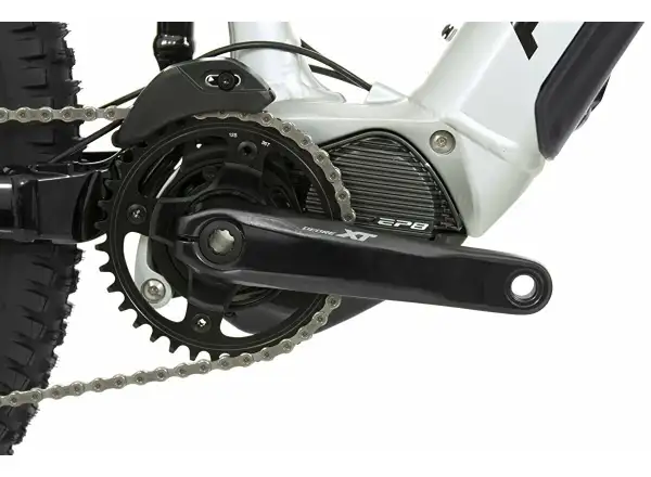 Rock Machine Blizzard INT e90-297 Gloss Silber/Schwarz/Grün, vollgefedertes E-Bike.