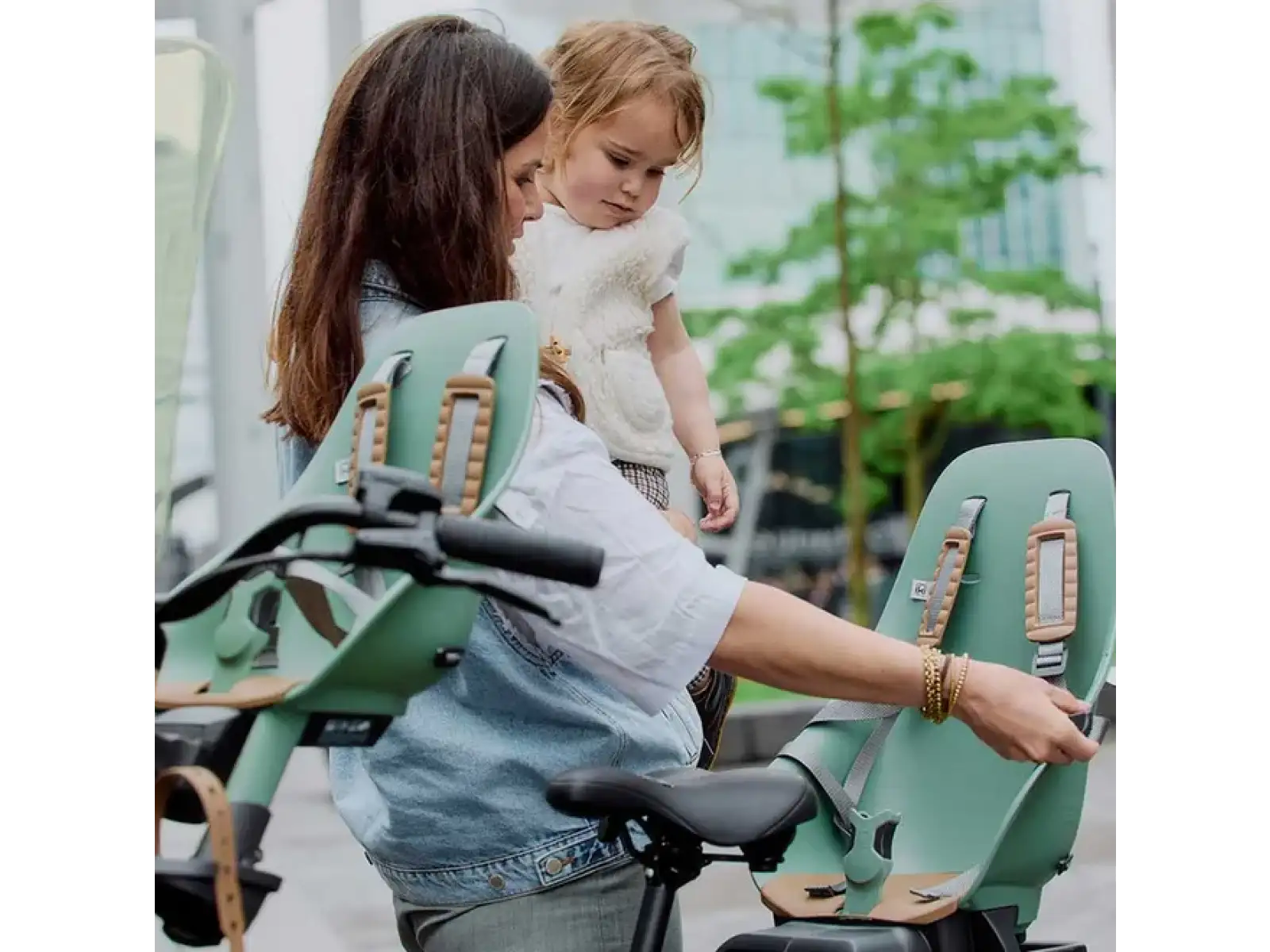Urban Iki Ta-ke Fahrradsitz für MIK Gepäckträger Icho Green/Kurumi Brown