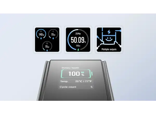 EcoFlow Rapid Powerbank (25000mAh,170W) 2x100W eingebautes USB-C Kabel - Silber