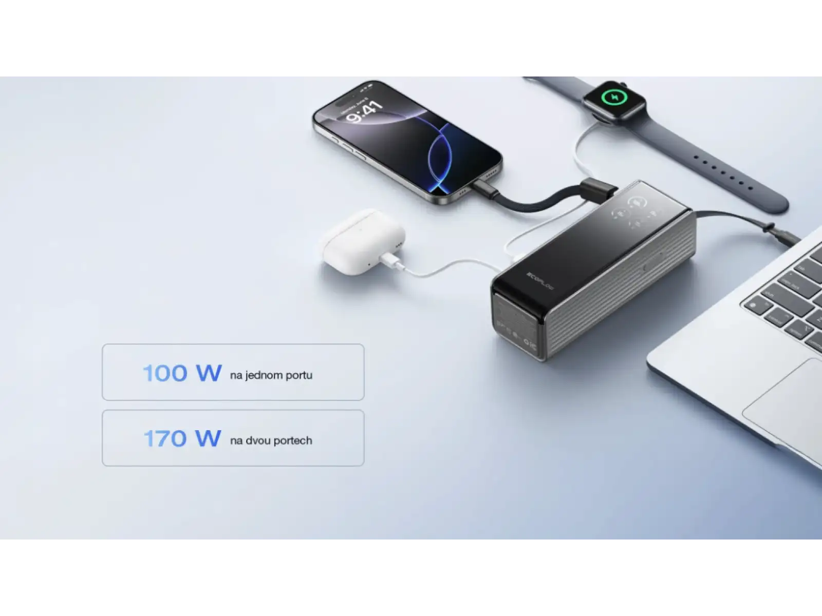 EcoFlow Rapid Powerbank (25000mAh,170W) 2x100W eingebautes USB-C Kabel - Silber