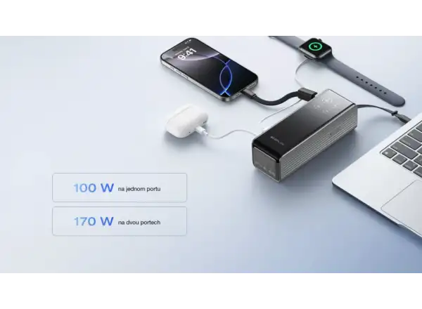 EcoFlow Rapid Powerbank (25000mAh,170W) 2x100W eingebautes USB-C Kabel - Silber