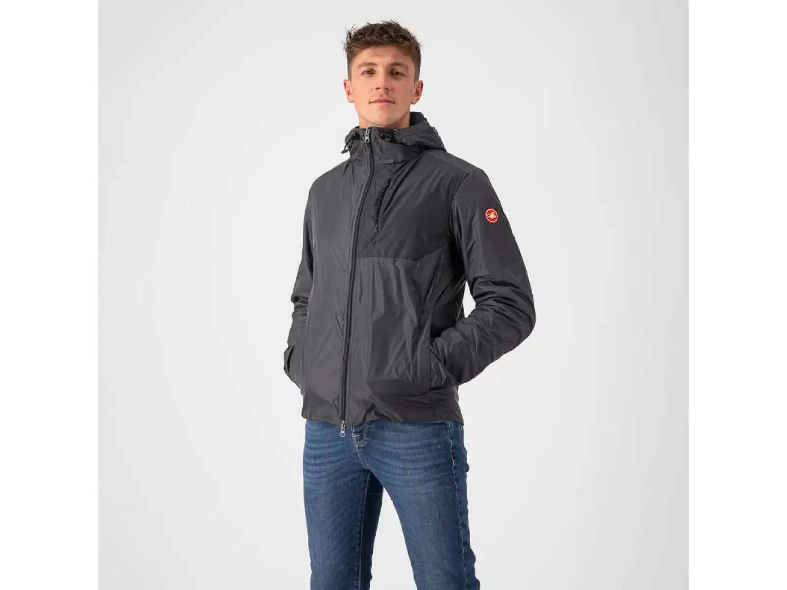 Castelli Riscalda Puffy Herrenjacke dunkelgrau/elektrisches Limettengrün