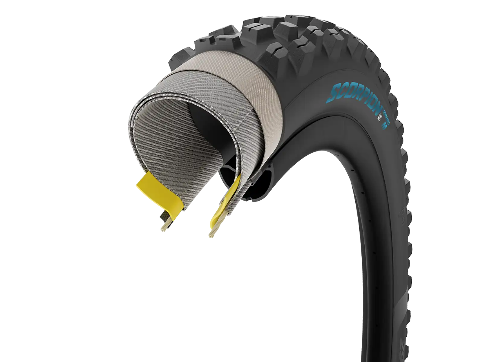 Pirelli Scorpion Enduro M 29x2,4" Reifen mit Kevlar in Türkis.