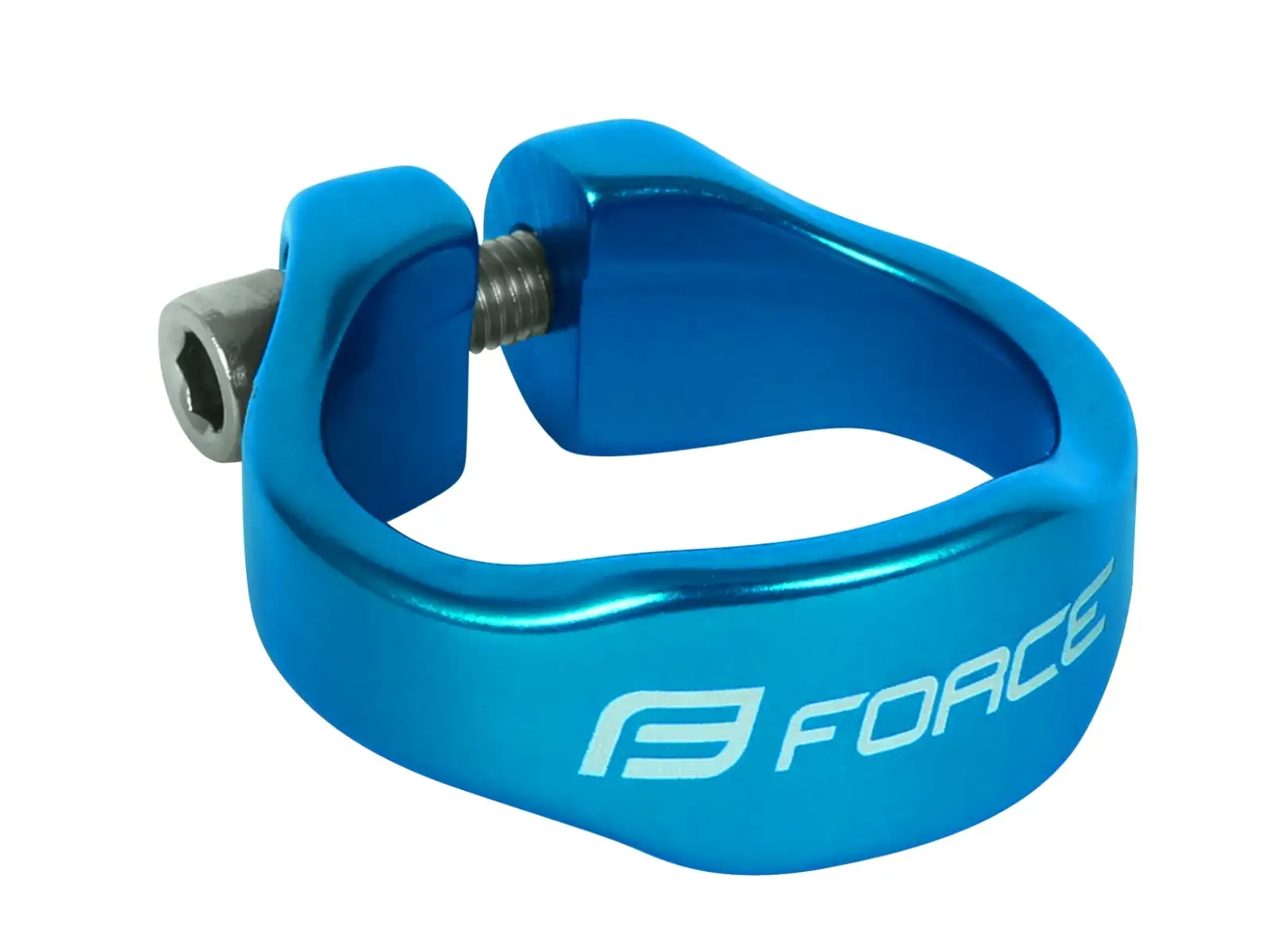 Force Sattelklemme mit Inbus, geformt und glänzend in Blau.