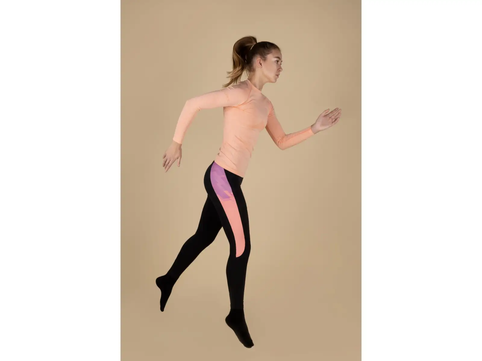 Force Ridge Damenhose mit hohem Bund ohne Einlage Schwarz/Aprikose