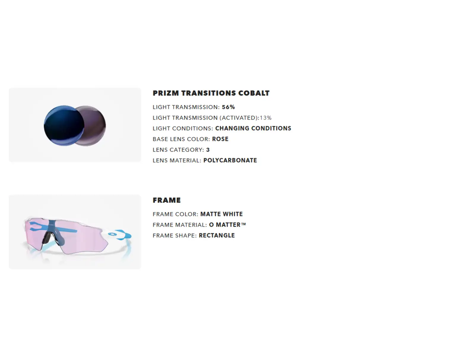 Oakley Radar EV Path photochrome Brille Matte White/Prizm Transitions Cobalt