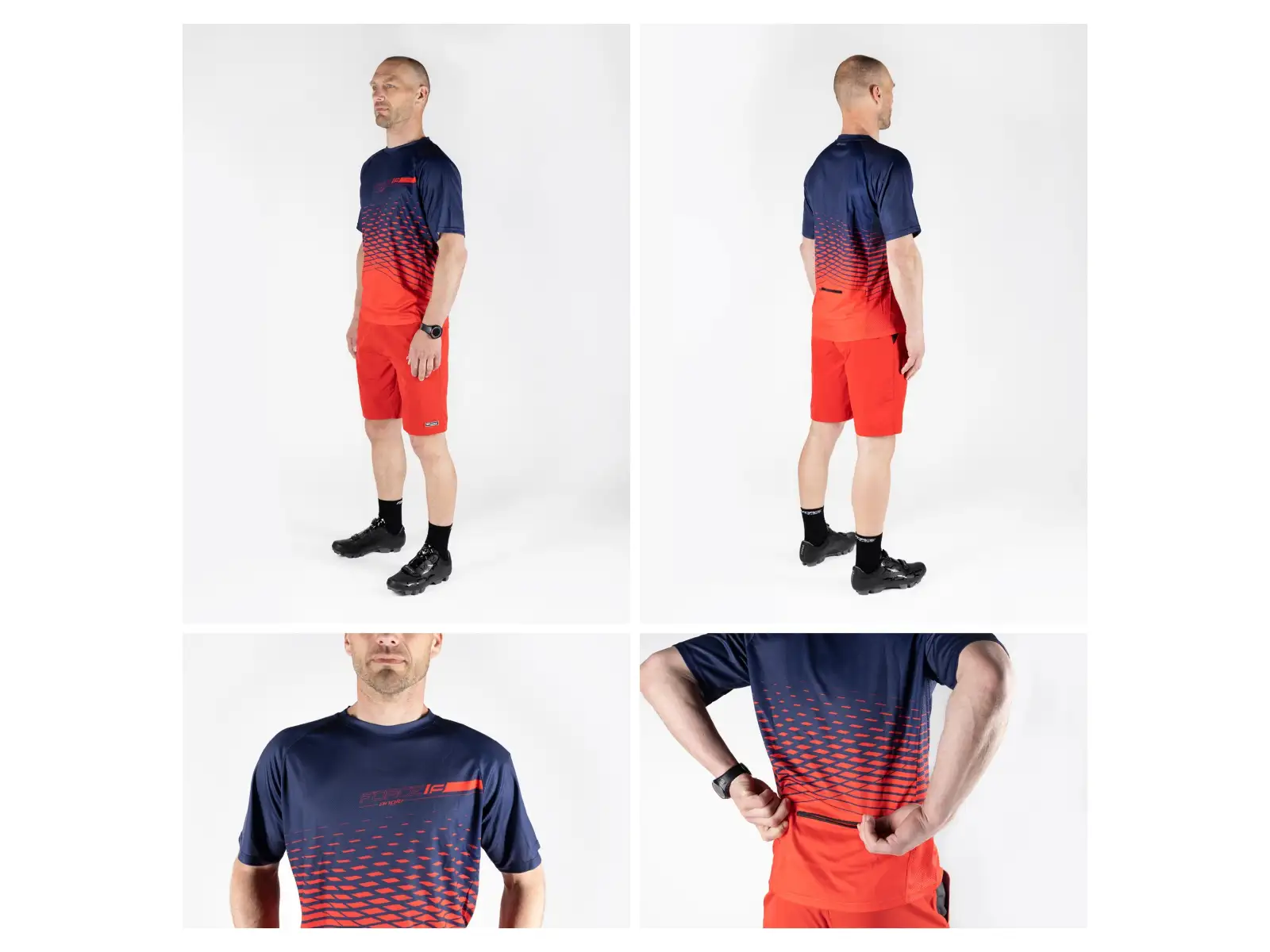 Force Angle MTB Herren-Fahrradtrikot mit kurzen Ärmeln in Blau/Rot.