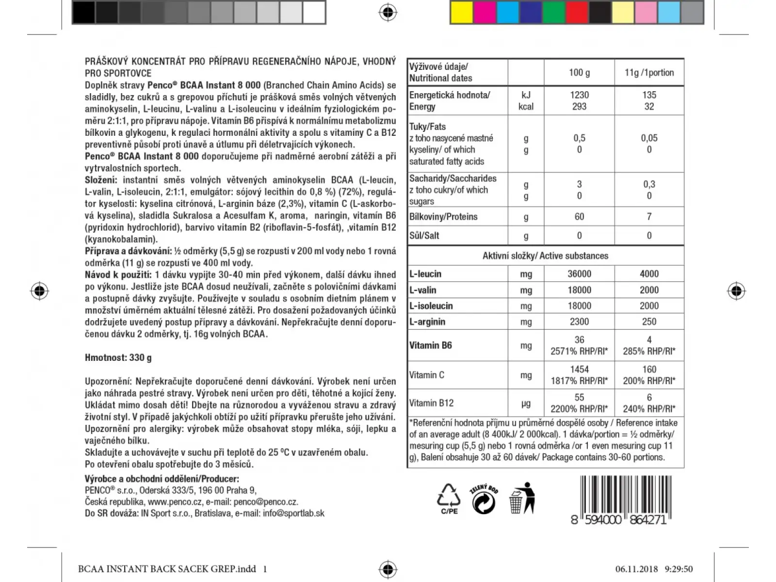 Penco BCAA 8000 Instantgetränk 330g.