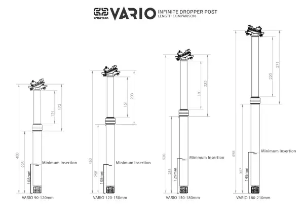 E-13 Vario Infinite teleskopische Sattelstütze 90-120 mm 31,6 mm ohne Hebel