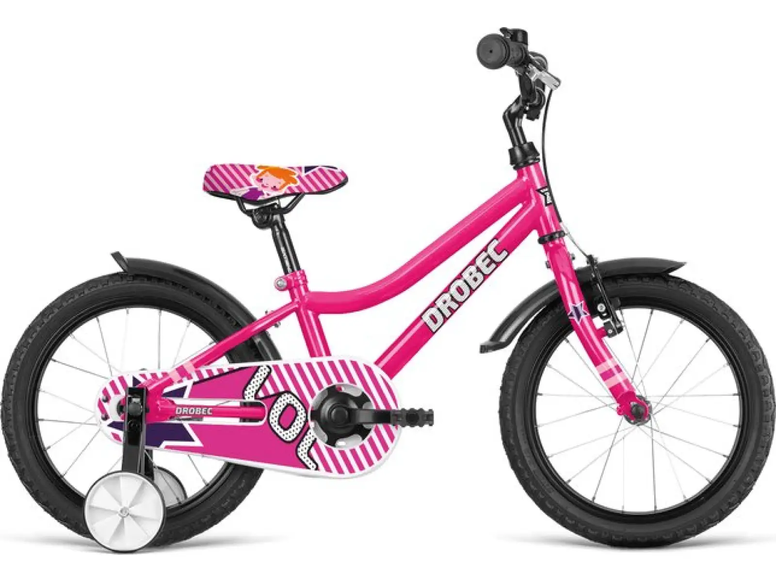 Das Dema Drobec 16 Junior 1 Speed 2021 in Rosa ist ein Kinderfahrrad.