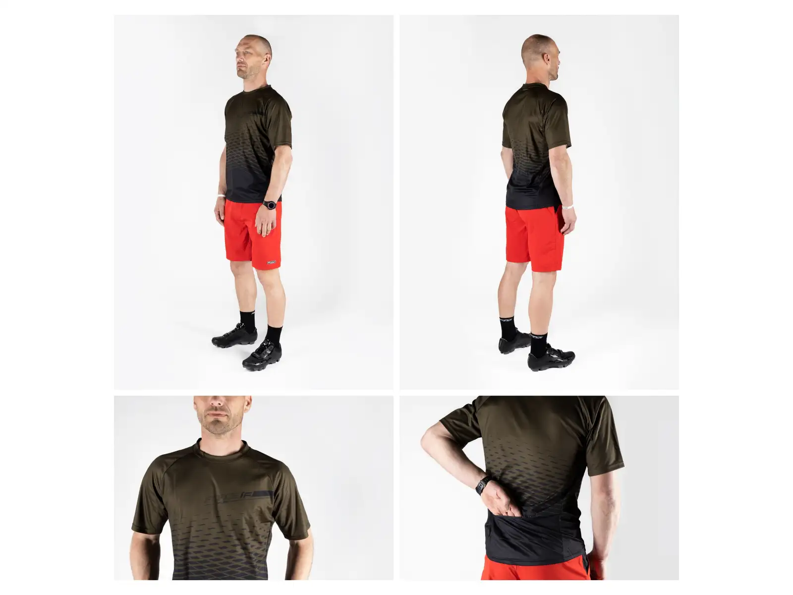 Force Angle MTB Herren-Mountainbike-Trikot mit kurzem Arm in Armee-optik.