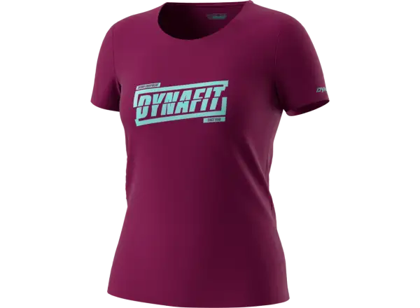Dynafit Graphic Cotton Damen T-Shirt mit kurzen Ärmeln in Beet Red/Tabloid.