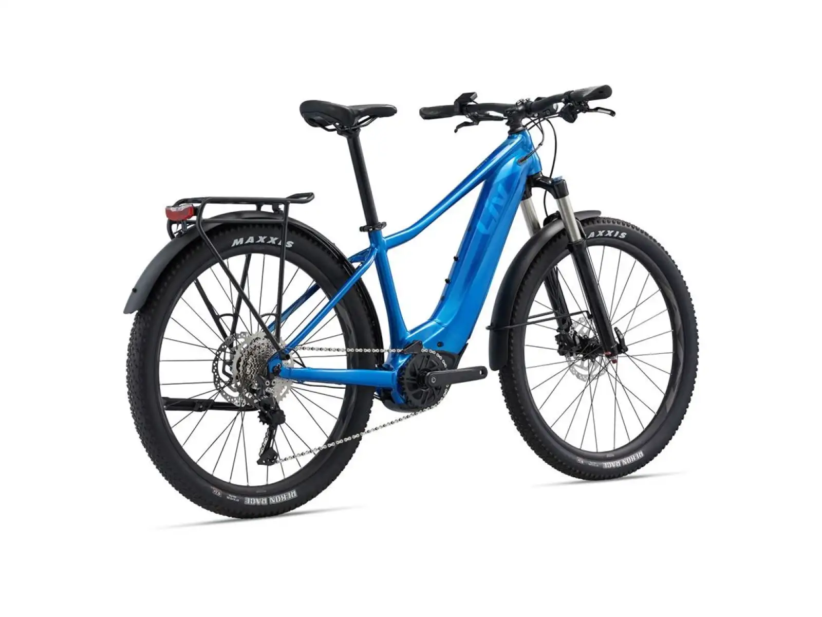 Liv Vall-E+ EX Elektro-Mountainbike in Azure Blue.