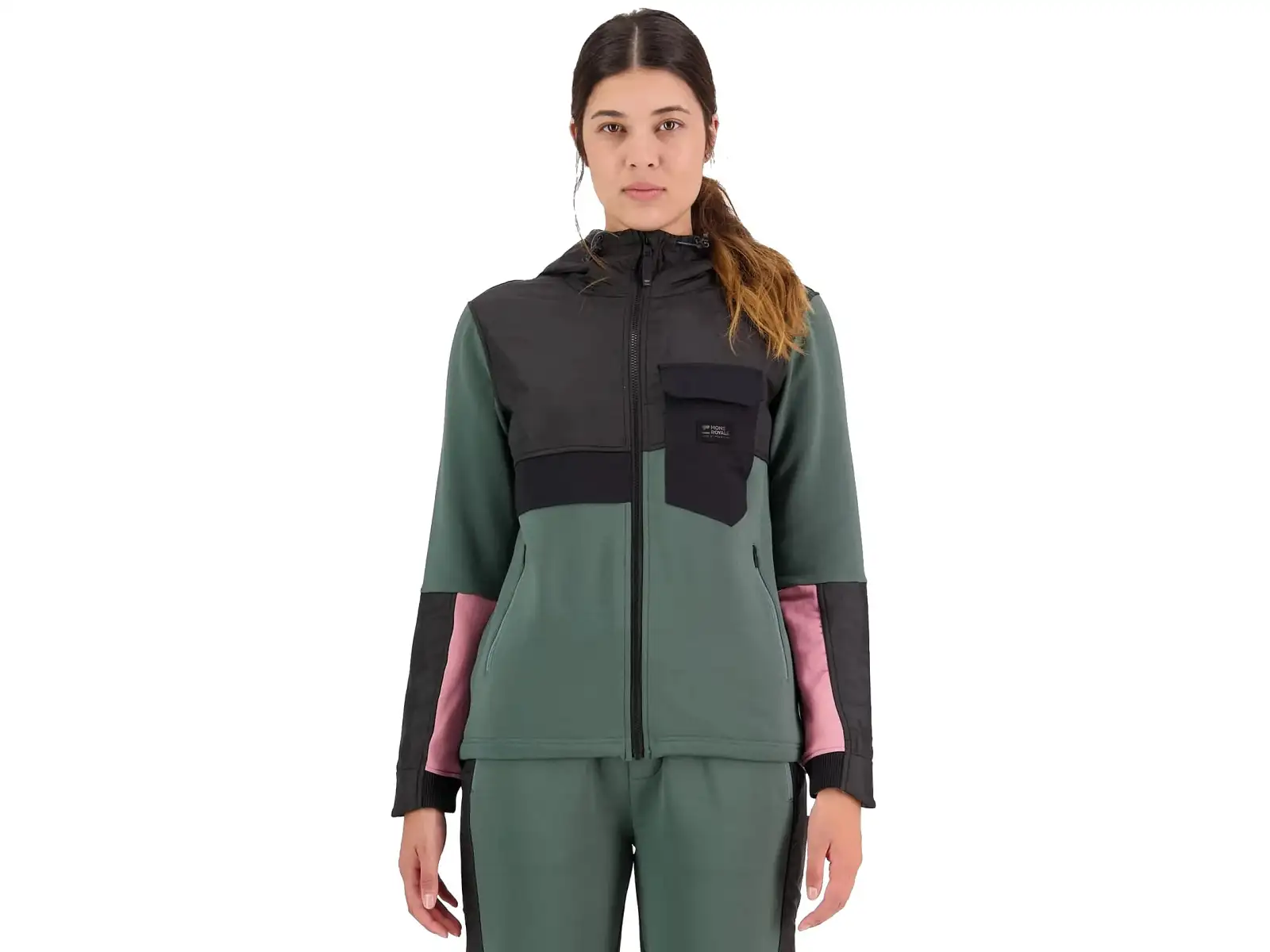 Damen Hoodie Mons Royale Decade Mid in Burnt Sage/Schwarz