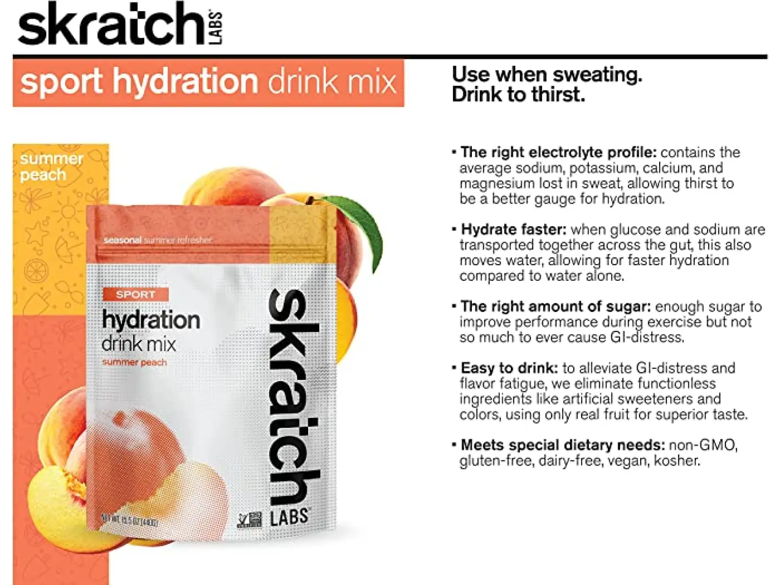 Skratch Labs Hydratation Sport Drink Mix isotonisches Getränkepulver 440 g Pfirsich