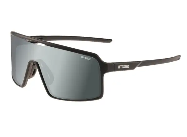 R2 Winner Brille in mattem Schwarz/Grau mit verspiegelten Gläsern.
