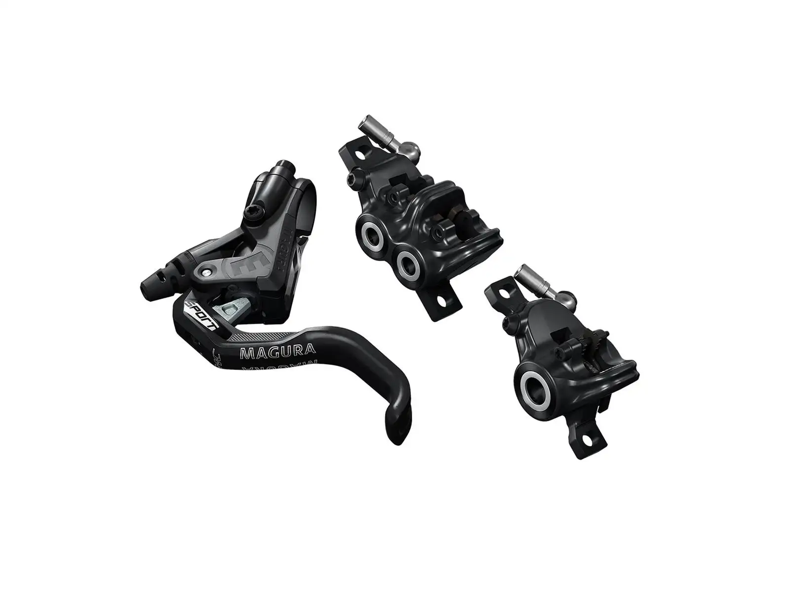 Magura MT Trail Sport 1-Finger HC Alu Set mit vorderen 4-Kolben- und hinteren 2-Kolbenbremsen.