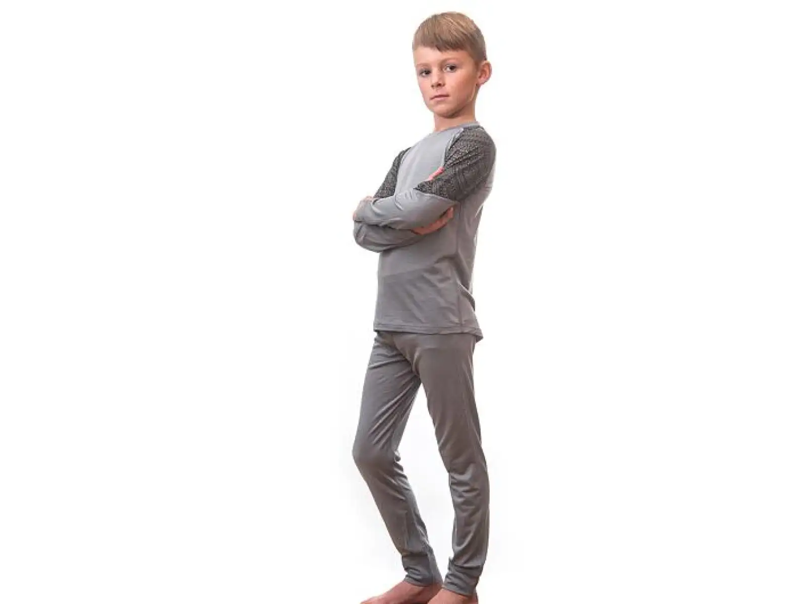 Sensor Merino Impress Set Kinder Langarmshirt + Hose grau/Maori