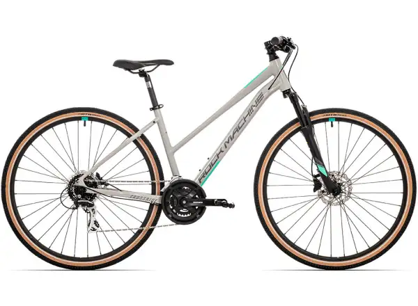 Rock Machine CrossRide 300 Lady in glänzendem Hell- und Dunkelgrau, Damen-Trekkingrad.