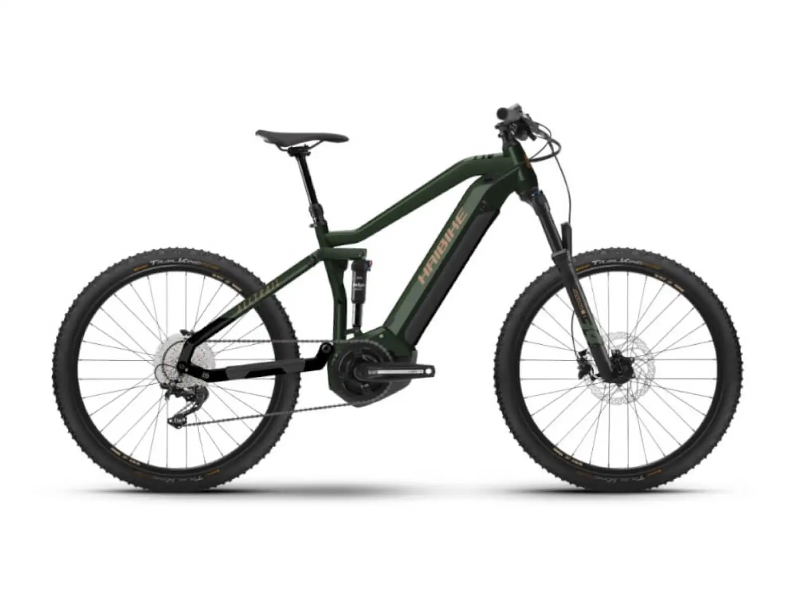 Haibike Alltrail 4 in mattem Grün/Gold Blau, vollgefedertes E-Bike