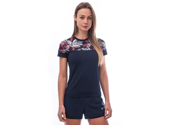 Sensor Coolmax Impress Damen T-Shirt Kurzarm Deep Blue/Leaves
