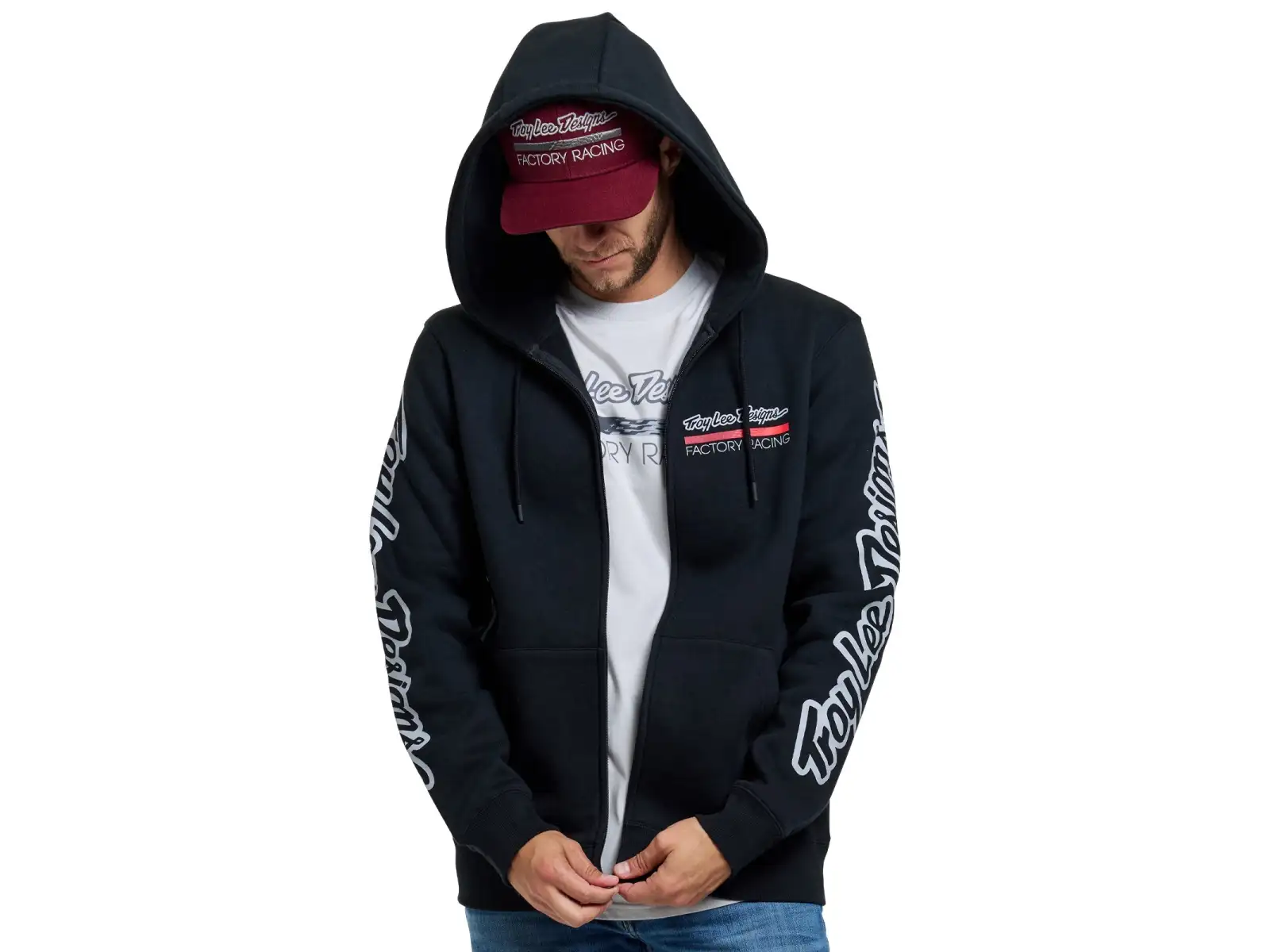 Troy Lee Designs Factory Racing Herren Kapuzenjacke mit Reißverschluss Black heather/Red