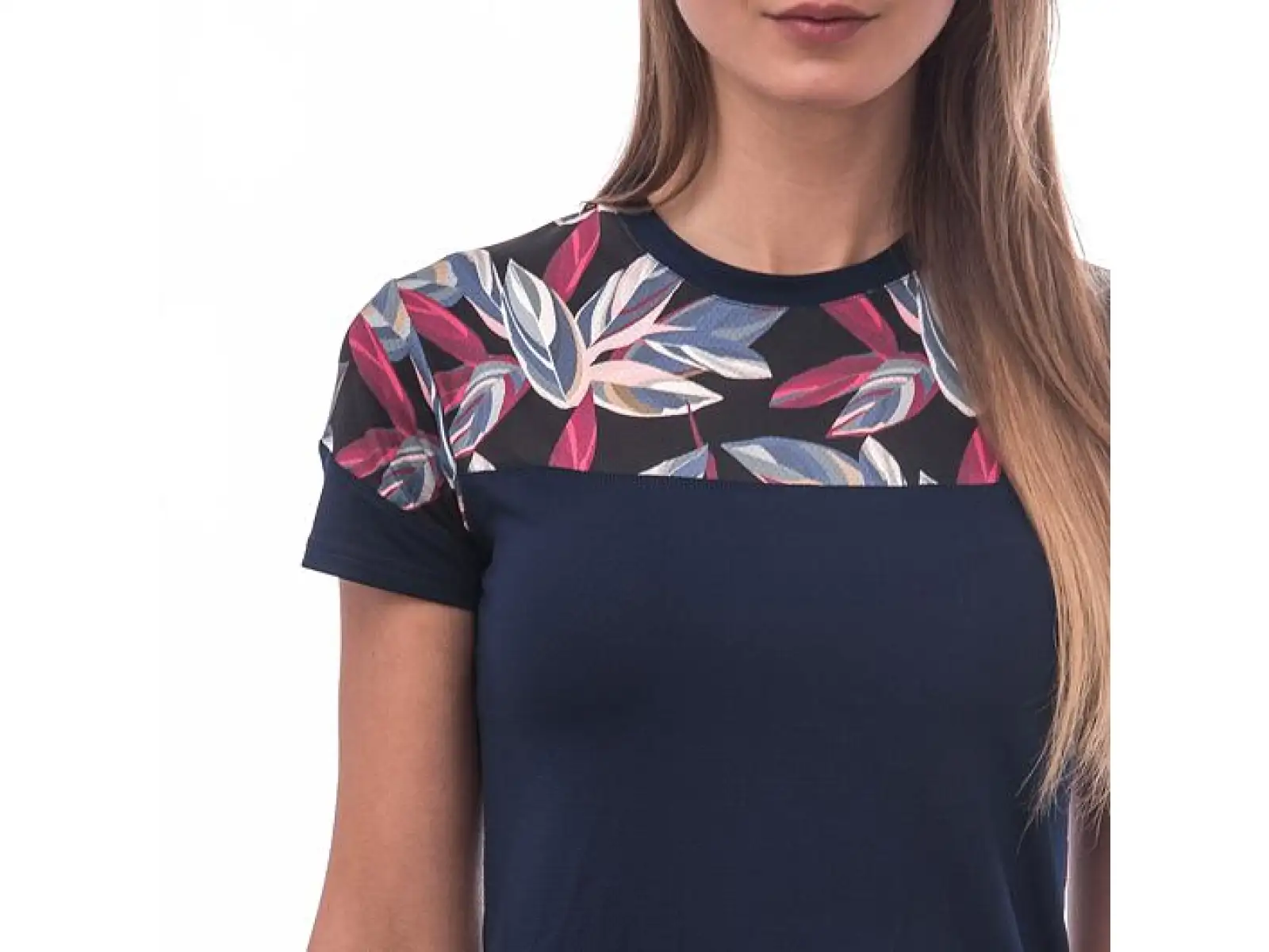 Sensor Coolmax Impress Damen T-Shirt Kurzarm Deep Blue/Leaves