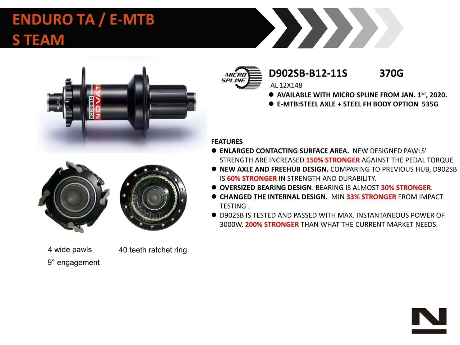 Novatec D902SB-CL-B12-A4A-11S Hinterradnabe CenterLock 32 Löcher 12x148 mm, Freilaufkörper Shimano HG11