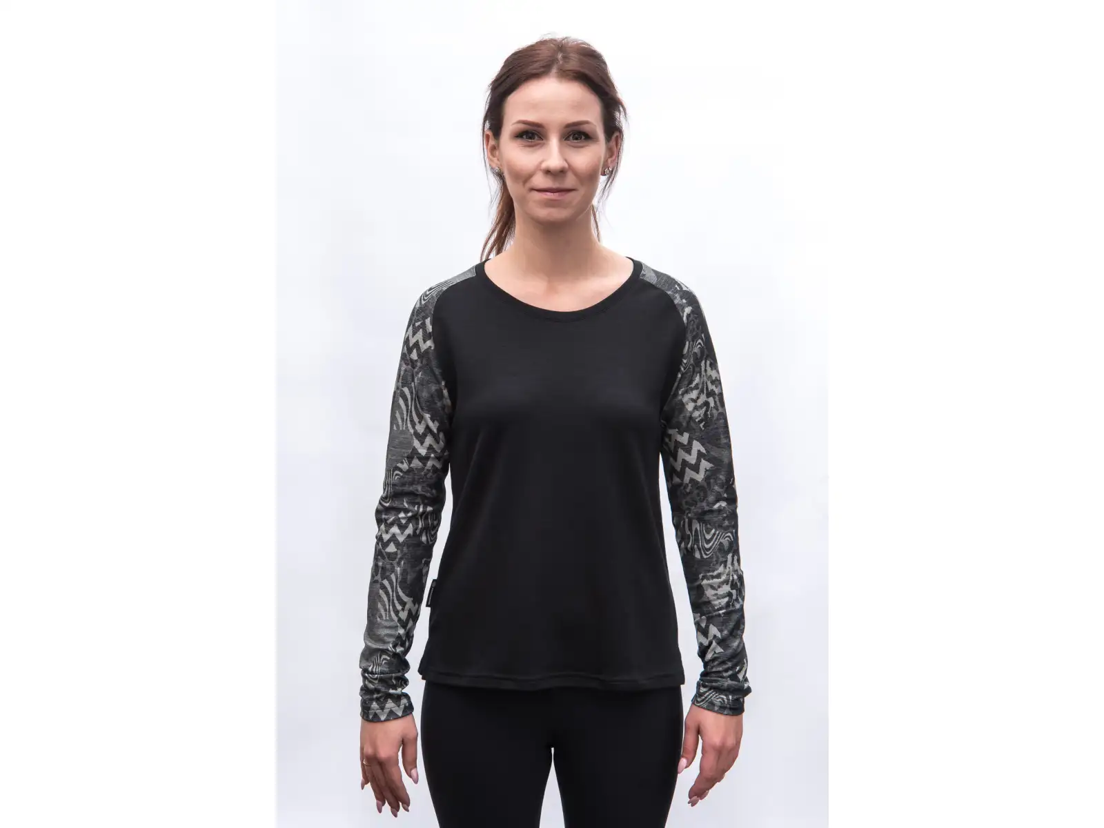 Sensor Merino Blend Impress Damen Langarmshirt schwarz/zebra