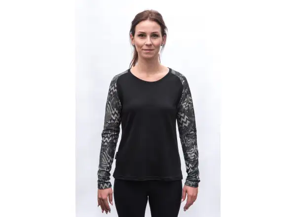 Sensor Merino Blend Impress Damen Langarmshirt schwarz/zebra